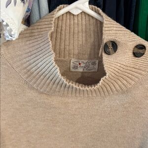 Poof Apparel Women's Tan Cowl Neck Sweater